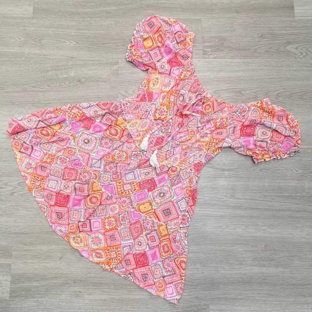 Charlotte Russe Off Shoulder Dress Women's‎ Size L Pink Orange Geometric Print